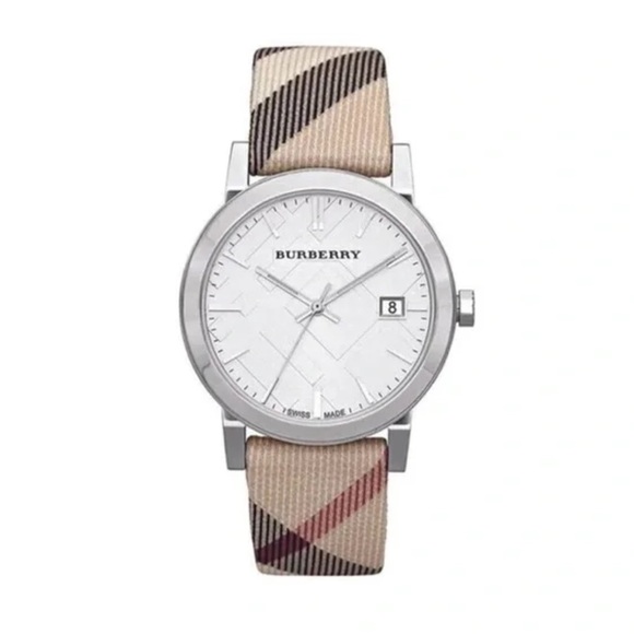 Burberry Stainless Steel Luxury Watch with Signature Plaid Leather Band - Picture 1 of 5